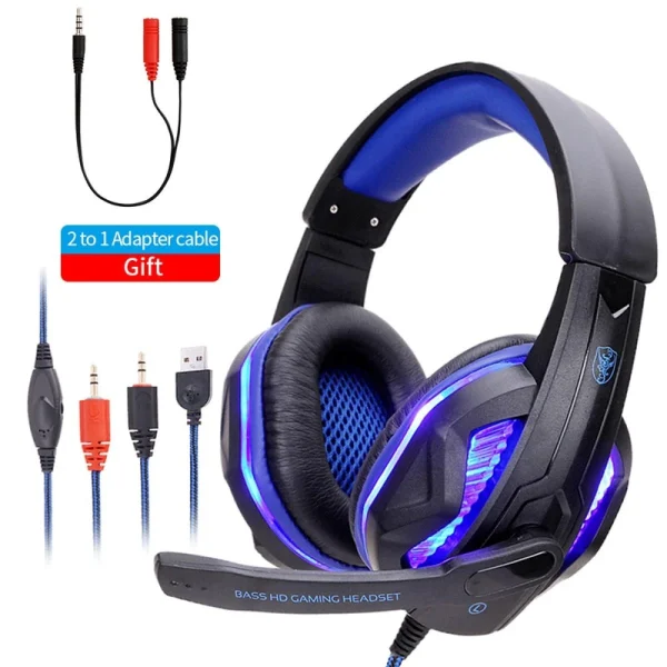 GUPBOO Casque De Jeu PC Casque Filaire Cool LED Avec Micro, Casque De Jeu PC,… Livraison Standard/Rapide 1