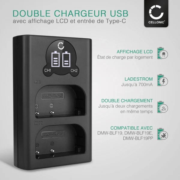 CELLONIC® Chargeur Double Compatible Avec Panasonic GH5 GH5s GH4 GH3 … REMISE allant jusqu. 3