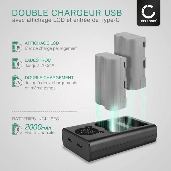 CELLONIC® Set De 2 Batteries 2000mAh Et Double Chargeur Compatible Av… magasin pour 3