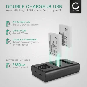 CELLONIC® Set De 2 Batteries Appareil Photo 1180mAh Et Double Chargeu… Nouvelle tendance 9