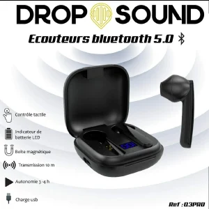 Ecouteur Bluetooth Drop Sound 5.0 Noir – Waterproof, Contrôle Tactile… mode pas chere 9