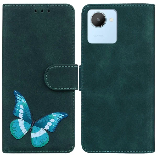 Other Etui En PU Motif Papillon Avec Support Pour Votre Realme C30 4G – Vert pas cher 1