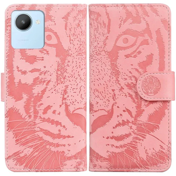 marque pas cher Other Etui En PU Motif Tigre Avec Support Pour Votre Realme C30 4G – Rose 1