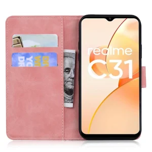 marque pas cher Other Etui En PU Motif Tigre Avec Support Pour Votre Realme C30 4G – Rose 6