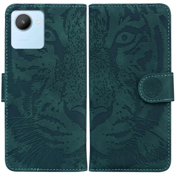 à prix d'occasion Other Etui En PU Motif Tigre Avec Support Pour Votre Realme C30 4G – Vert 1