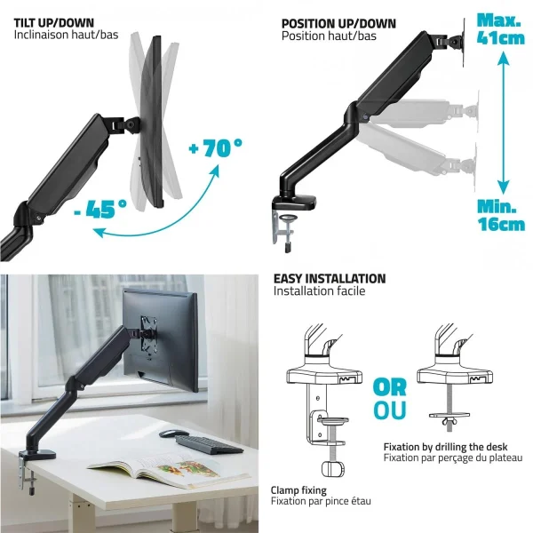 jusqu'à Spirit Of Gamers Support Moniteur PC ErgoMounts Pour 1 écran Universel Norme VESA : 75… 4