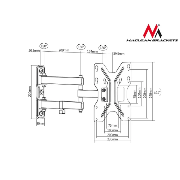 Support Mural TV LCD Maclean MC-648 LED 13-42″ 30kg VESA 200×200 l'unique style 3