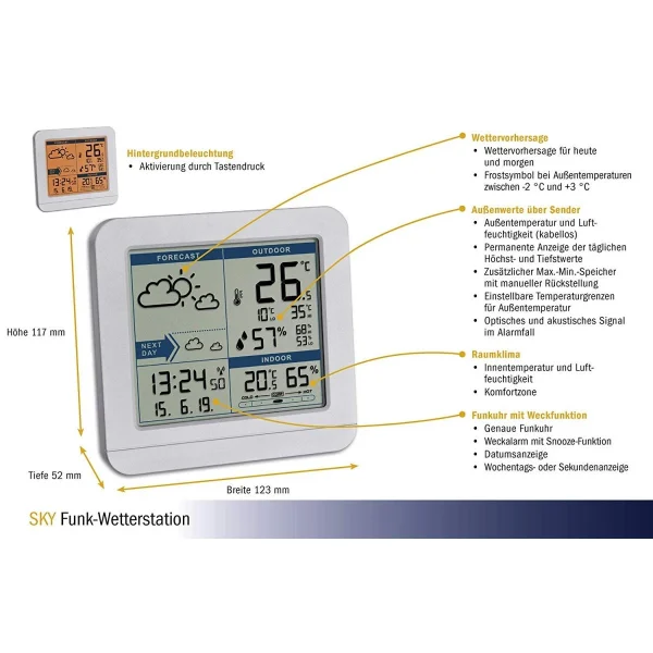 TFA Sky 35.1152.02 Station Météo Radiopilotée Prévisions Météoro… de garantie authentique 6