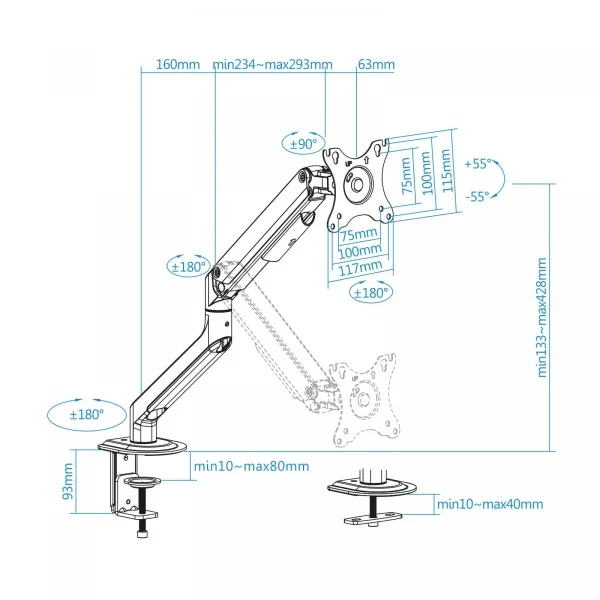 Distributeur Officiel TooQ DB4032TNR-W Monitor Mount / Stand 7